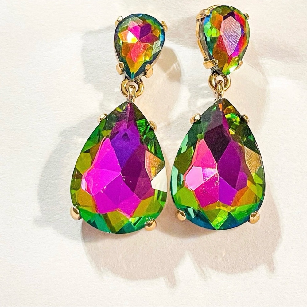 Iridescent Multicolored Teardrop Dangle Earrings